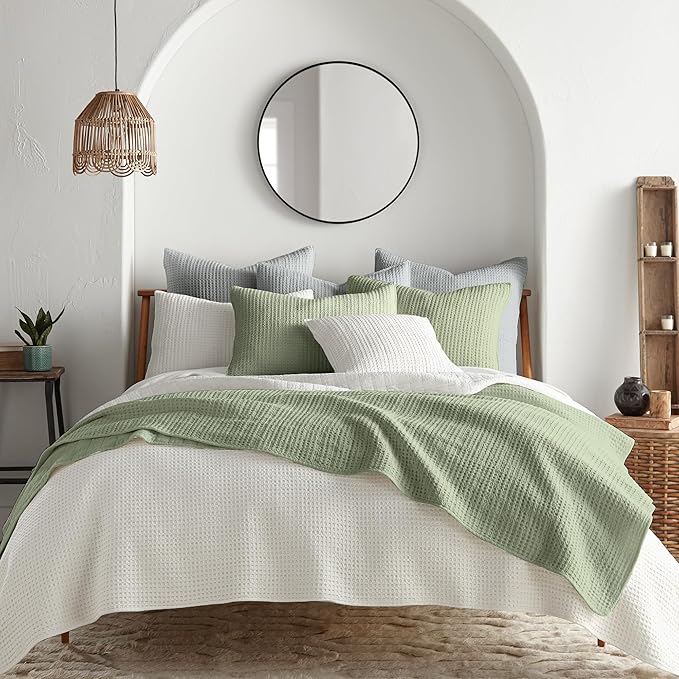 Levtex Home Mills Waffle Twin XL/Twin Quilt Set (68x86in) with 1 Pillow Sham (26x20in) - Desert Sage - 100% Cotton Twin Size Quilt Bedding Set - Lightweight, Soft, Pre-Washed
