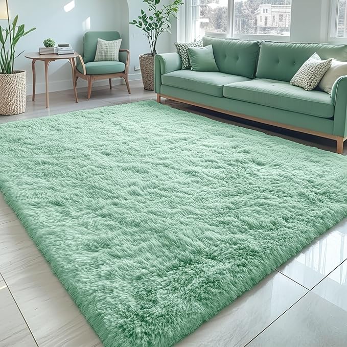 OLANLY 5x7 Machine Washable Large Area Rugs for Living Room, Bedroom, Soft Fluffy Shaggy Bedside Rug, Indoor Floor Carpet for Kids Girls and Boys, Dorms, Nursery, Home Decor Aesthetic, Mint Green