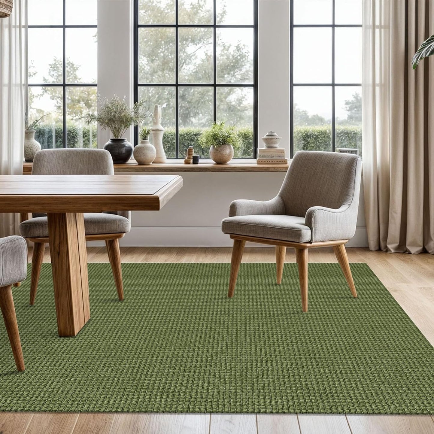 KOZYFLY Washable Area Rug 5x7 ft Rubber Backed Non Slip Rugs for Living Room Braided Cotton Bedroom Rug Woven Office Rugs Indoor Floor Carpets for Dining Bedroom Living Room, Olive Green/Earthy Green