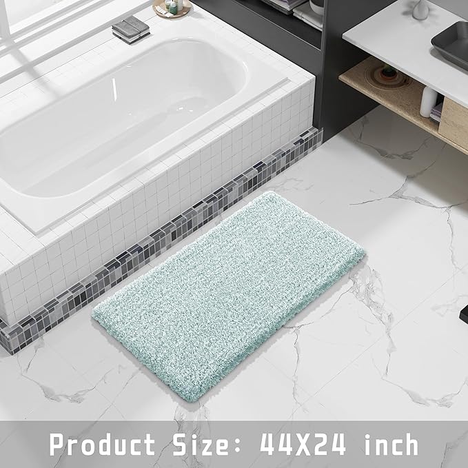 Yimobra Luxury Bathroom Rugs, Fluffy Bath Mats, Non Slip, Water Absorbent Microfiber, Machine Washable, Plush Carpet Shower Rugs, Thick Matts for Bathroom Floor/Tub, 44"x 24", Sky Light Blue and White
