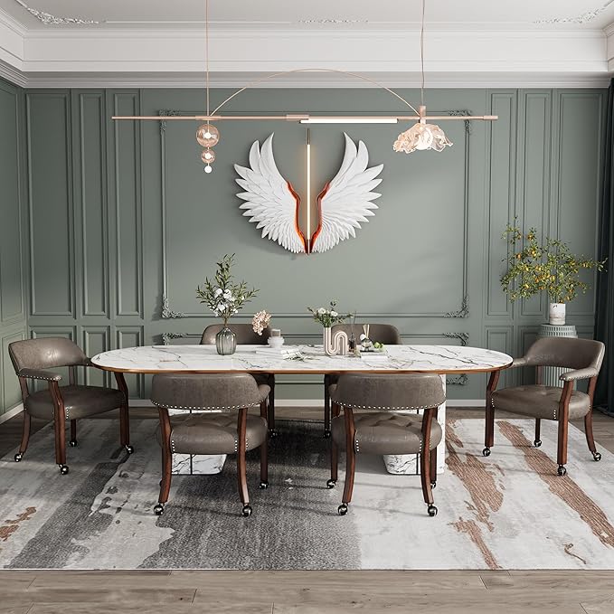 MODERION Modern Brown Solid Wood Boss Caption's Dining Chairs, Office Desk Chairs with Wheels, Arms, and High Back, 31.5H for Living Room Retro SY1533DK