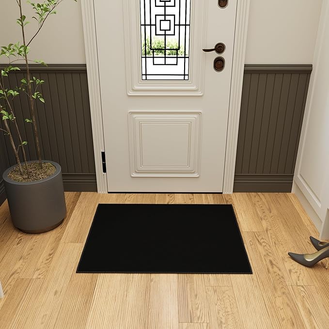 Ottomanson 2x2 Non Slip Area Rug for Bathroom - Rubber Backed Entryway Rug for Front Door - Solid Modern Kitchen Rug for Bedroom or Living Room, Black, 2' x 2'