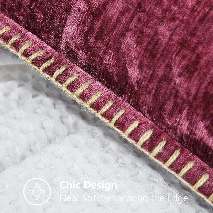 decorUhome Chenille Soft Throw Pillow Covers 18x18 Set of 2, Farmhouse Velvet Neutral Decorative Euro Pillow Covers with Stitched Edge for Couch Sofa Bed Home Decor, Rhododendron