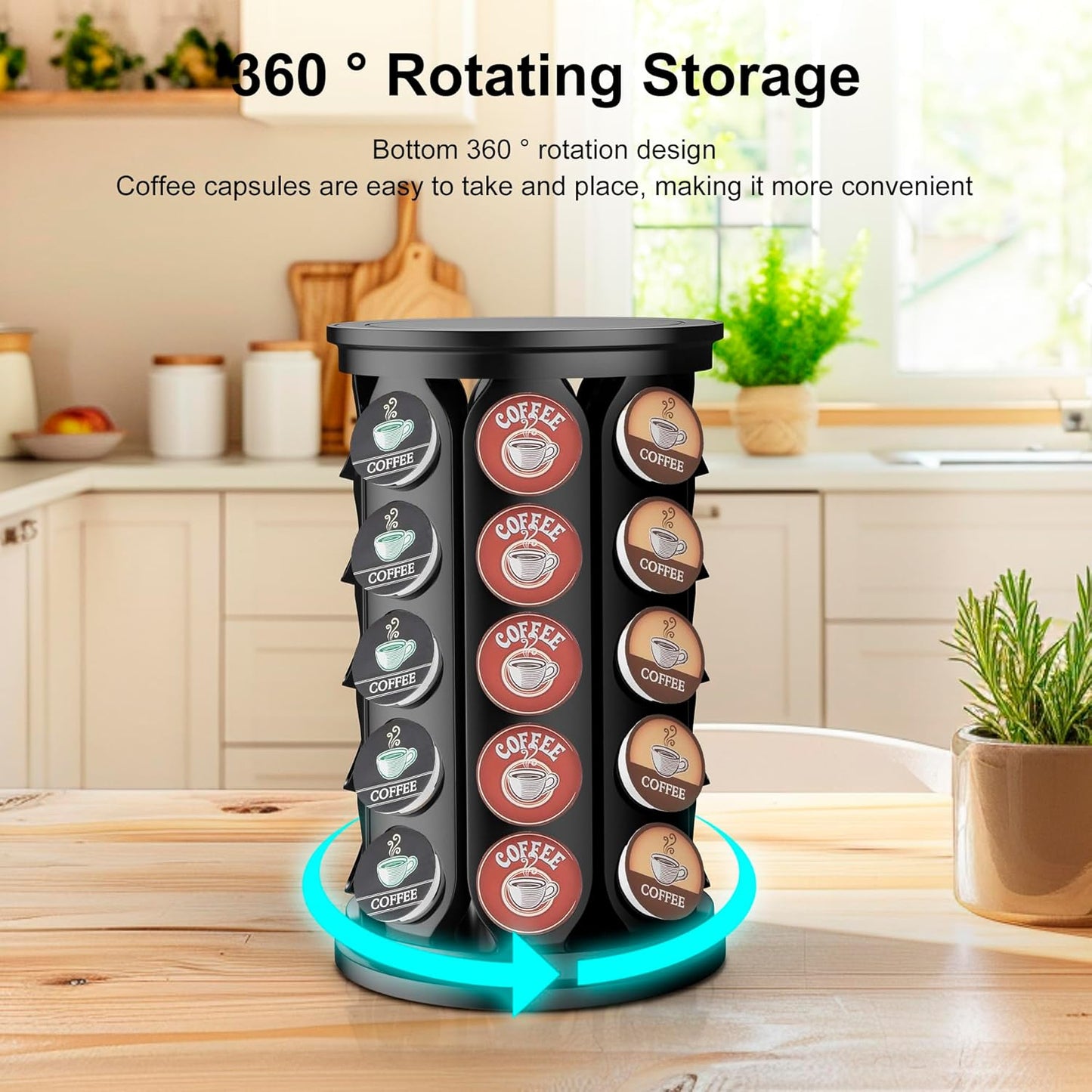 K Cup Holder, Coffee Pod Carousel Organizer K Cup Stand, Compatible with 40 Keurig K-Cup Pods, Large Compacity Coffee Capsule Holder, Home or Office Kitchen Counter Organize(Black)