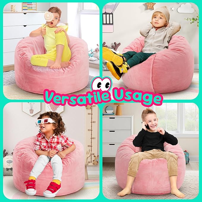 Hobestluk Bean Bag Chairs 2.5FT Beanbag Chair with Plush Faux Fur Cover Memory Foam Bean Bags, Small Bean Bag Chair for Living Room Bedroom, Playroom (Pink)