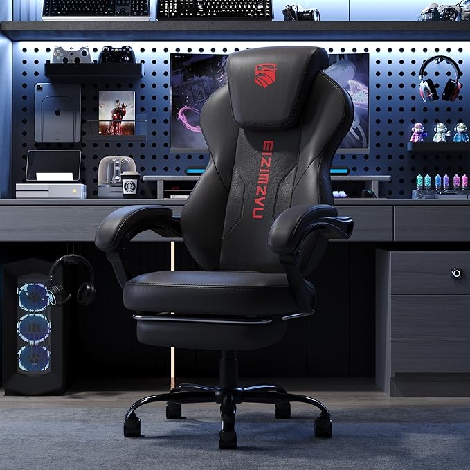 Ergonomic Office Chair with Adjustable Headrest and Footrest, High Back Computer Desk Chair with Linkage Armrests, Reclining Swivel Chair for Home Office, Executive Office Chair (Red)