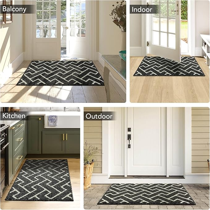 hicorfe Kitchen Rugs and Mats,Kitchen Mats for Floor,20"x48" Non Slip Runner Rug,Absorbent Resist Dirt Comfort Standing Mat Machine Washable for Entryway,Hallway,Front of Sink(Black)