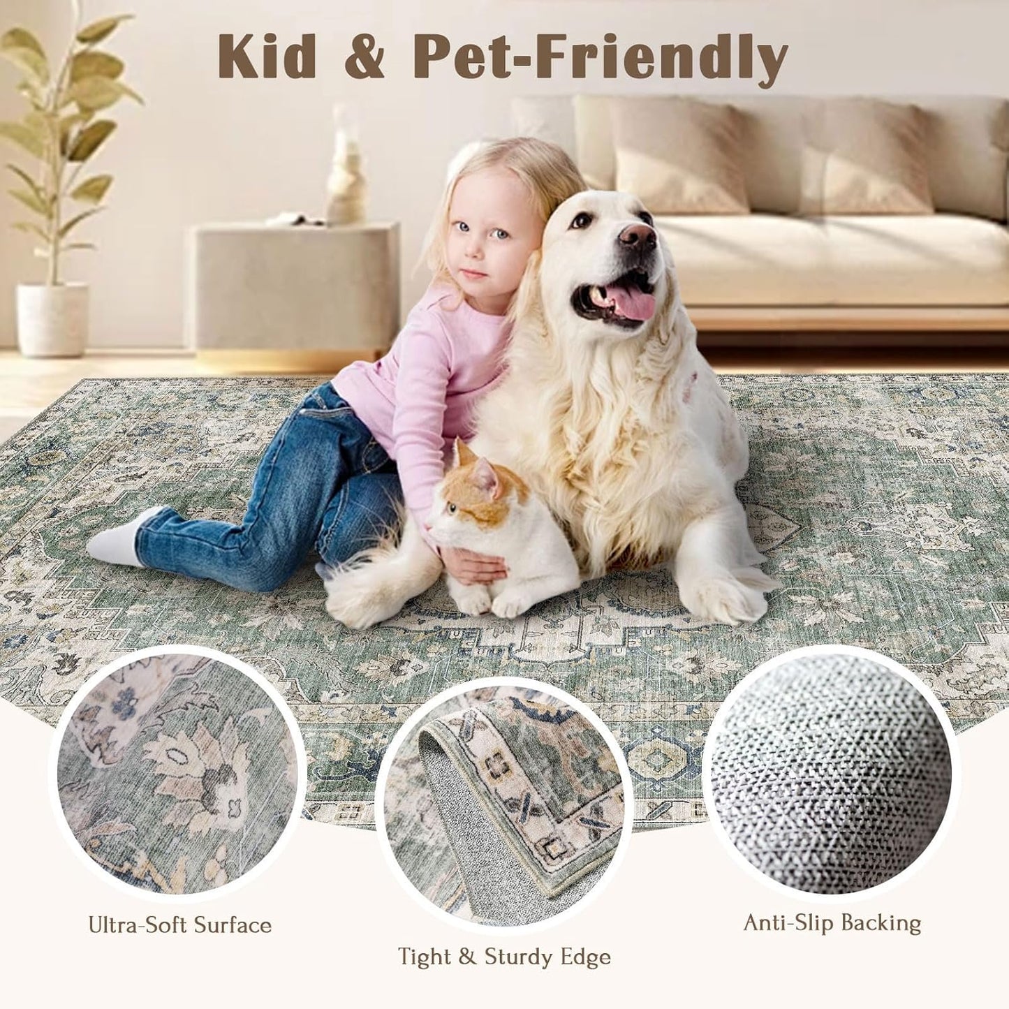 Washable Hallway Runner Rug 2.5x12ft - Long Non-Slip Sage Green Boho Runner Rug Low Pile Stain Resistant Soft Vintage Oriental Runners for Hallways Kitchen Living Room Indoor Entryway Bedroom