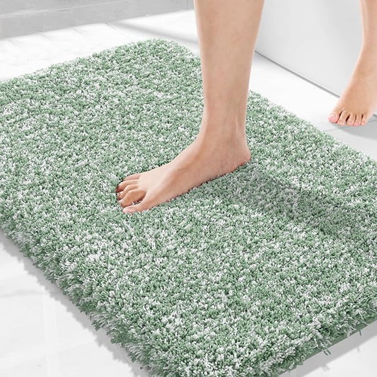 Yimobra Light Green and White Bath Rugs for Bathroom 32x20, Ultra Soft and Water Absorbent Bath Mats, Non Slip Plush Shower Rugs, Microfiber Thick Matts for Bathroom Floor/Tub, Machine Washable