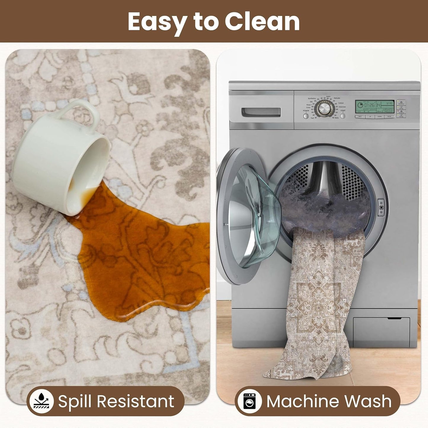 Washable Runner Rug 2x6 | Non Slip Rug Runners for Hallways, Entryways, Kitchens, Bathrooms, Bedrooms | Ultra-Soft Flannel Carpet Runners with Rubber Backing (Sand, 2x6)