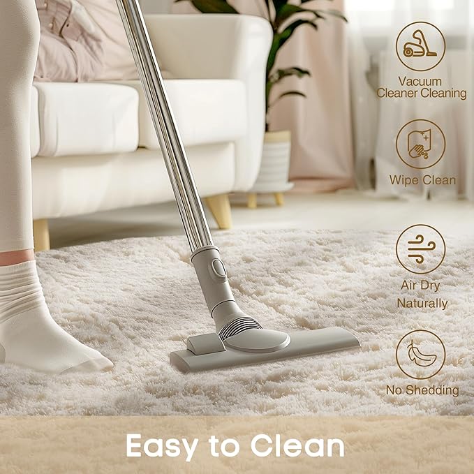 Ophanie Round Rug 4Ft Ivory Circle Area Rug, Aesthetic Room Decor, Fluffy Fuzzy Bedroom Carpet, Plush Soft Shaggy Cream Living Room Rugs for Kids Home Decor, Nursery