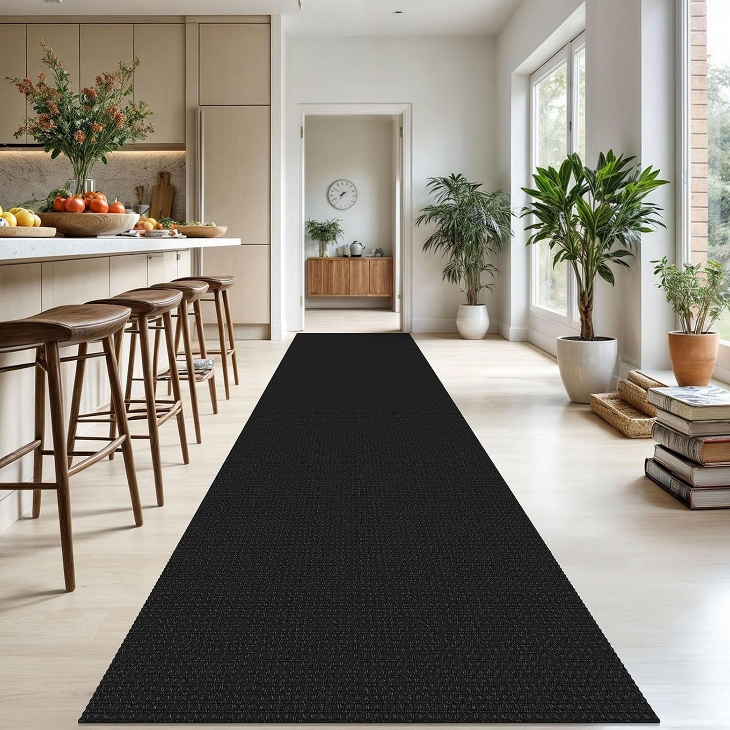 KOZYFLY Extra Long Runners for Hallways 3x18 ft Washable Kitchen Runner Non Slip Rubber Backed Hallway Rug Cotton Entryway Runner Rug Floor Carpet for Indoor Hall, Kitchen, Stair, Black/Dark Grey
