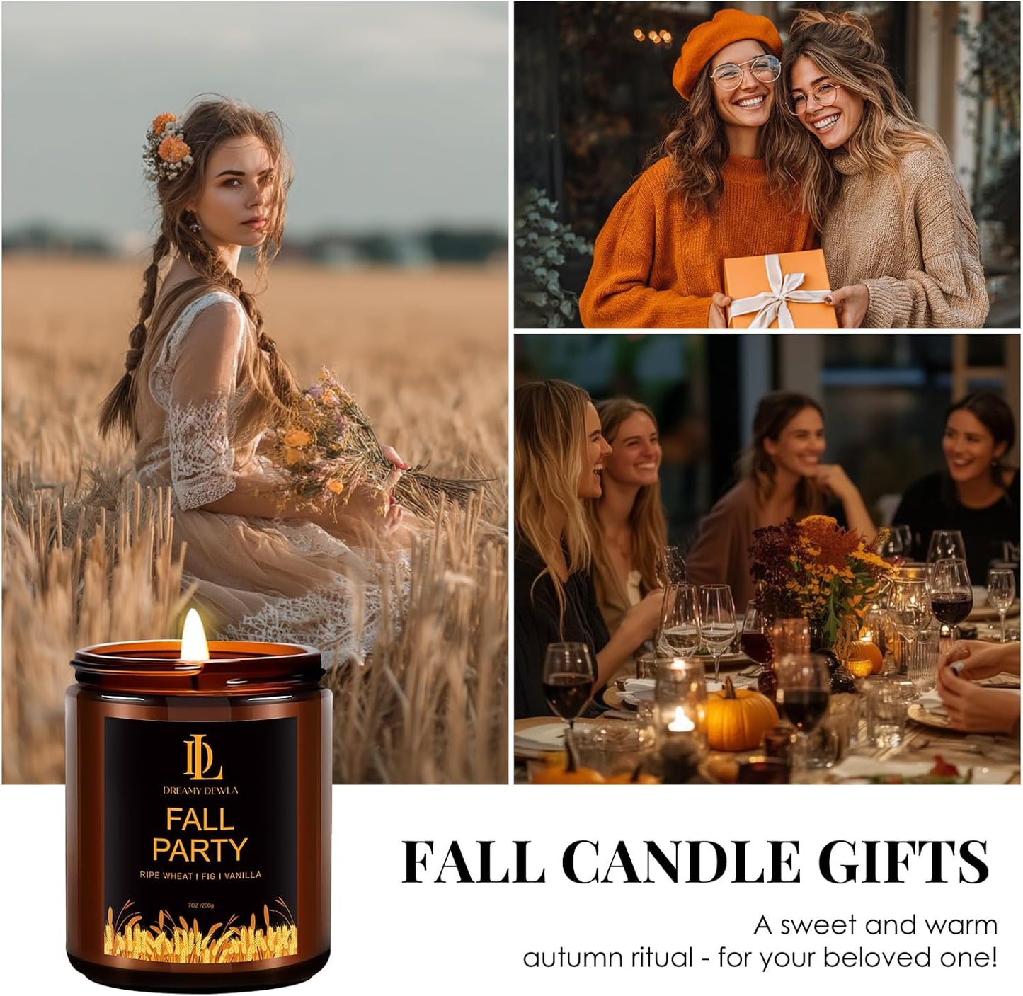 Fall Candle | Fall Party Scented Candles - Autumn Home Decor, 7oz Autumn Soy Candle with 50hr Burn Time, Holiday Thanksgiving Fall Gifts for Women Men