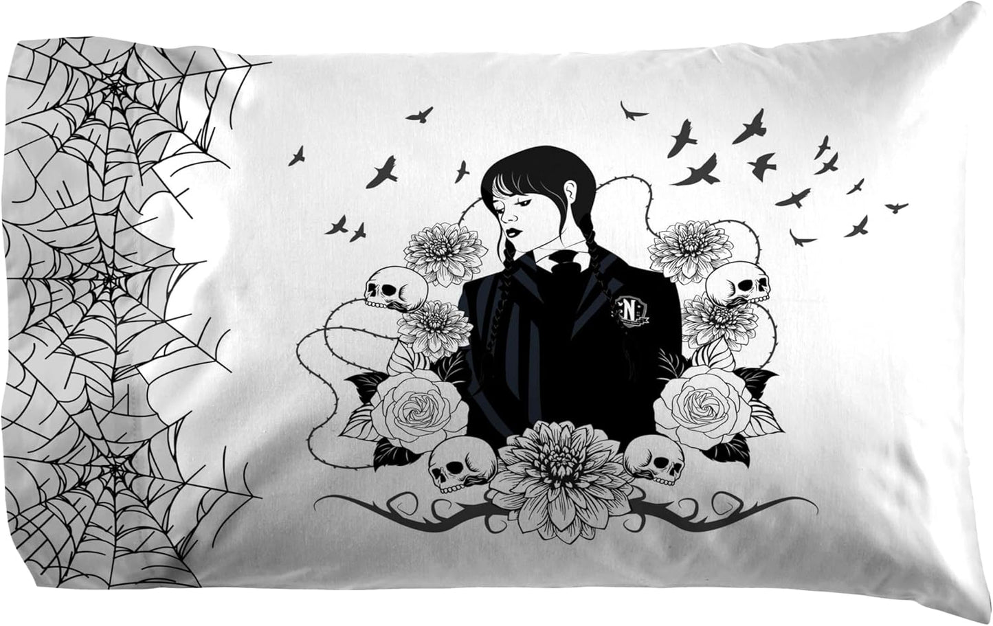 Jay Franco Sheet Set with Fitted, Flat Sheets & Pillow Cover - Ultra-Soft Bedding with Pillowcase for Room Decor, White - Wednesday, 4 Piece Full