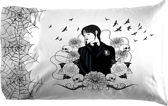Jay Franco Sheet Set with Fitted, Flat Sheets & Pillow Cover - Ultra-Soft Bedding with Pillowcase for Room Decor, White - Wednesday, 4 Piece Full
