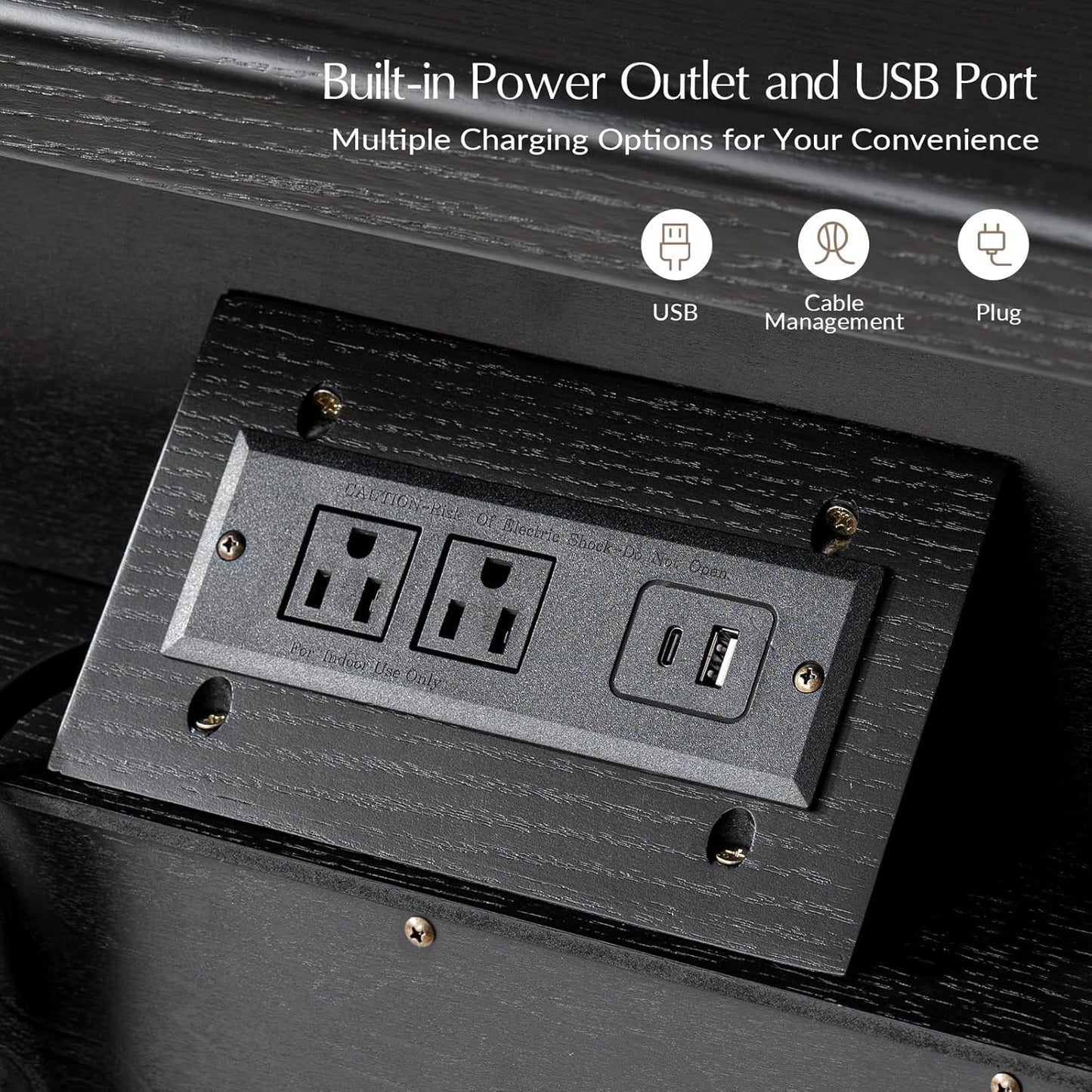 HULALA HOME Nightstands Set of 2 with Charging Station, Modern 2 Drawer Night Stands with Solid Wood Frame, Large Wood Bedside Tables with Open Storage Space, Charcoal