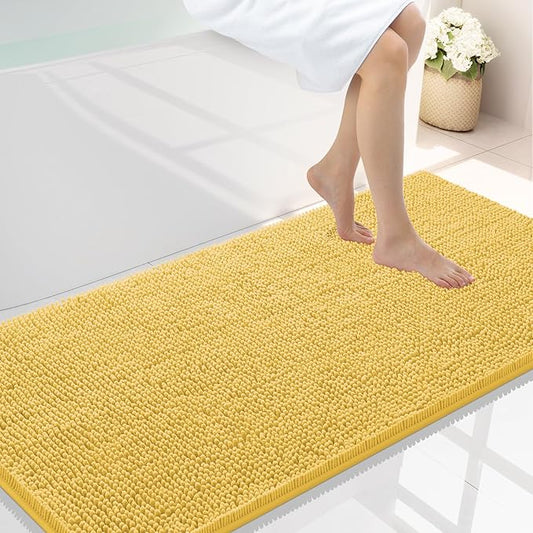 Smiry Luxury Chenille Bathroom Rugs 47x24, Extra Soft and Absorbent Shaggy Bath Mat, Machine Washable, Non-Slip Plush Carpet Runner for Tub, Shower, and Floor, Home Decor Accessories, Yellow
