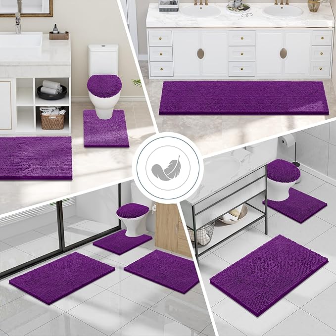 Smiry Luxury Chenille Bathroom Rugs 24x16, Extra Soft and Absorbent Shaggy Bath Mat, Machine Washable, Non-Slip Plush Carpet Runner for Tub, Shower, and Floor, Home Decor Accessories, Violet