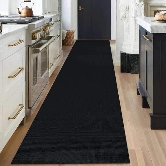 KOZYFLY Washable Runner Rug 3x18 ft Hallway Kitchen Runner Rugs with Rubber Backing Bobo Non Slip Entryway Runner Indoor, Long Carpet Runners for Hall Kitchen Entryway, Black