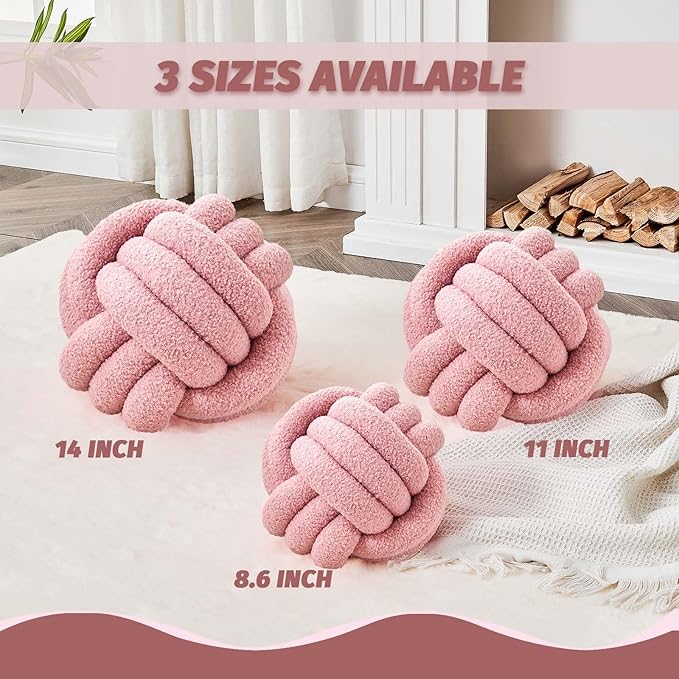 Uvvyui Knot Pillow Ball, Soft Home Decorative Pillows, Round Throw Pillow, Handmade Knotted Plush Pillow, Round Boucle Pillow Cushion (11 Inches Blush Pink)