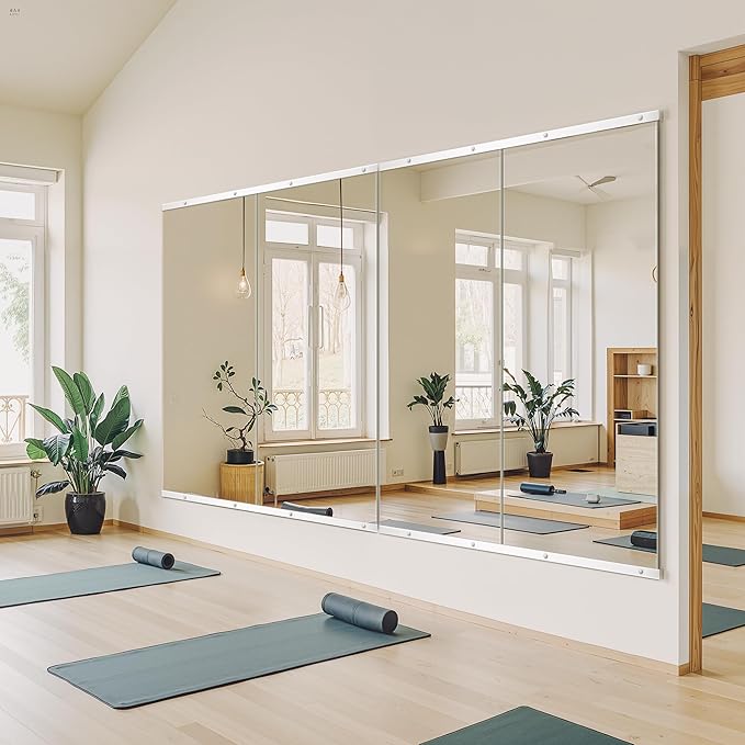 Home Gym Mirror for Wall, Mirror Full Length,56x28x2PCS,Glass Frameless Body Large Mirror for Home Gym, Workout,Bedroom, Garage(Silver)