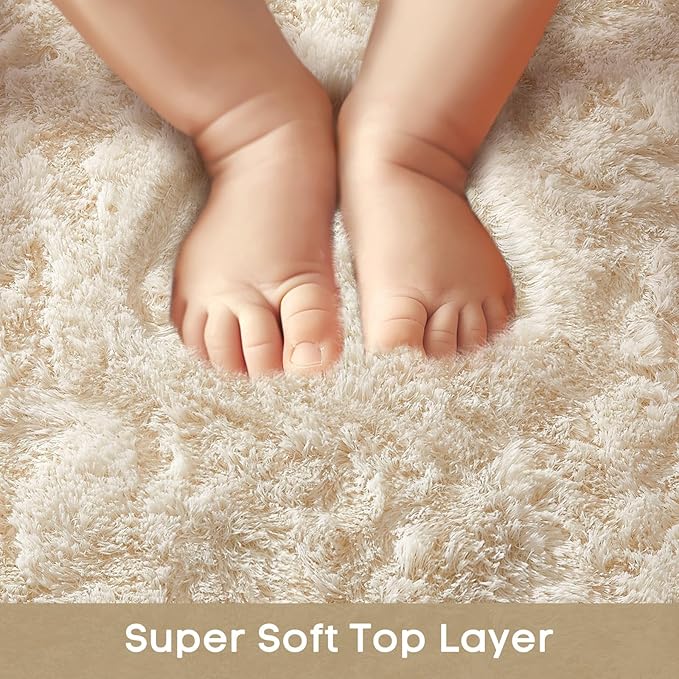 Ophanie Area Rugs for Living Room Bedroom, Upgrade Non-Slip Fluffy Soft Ivory Shag Carpet, Indoor Floor 4x6 Fuzzy Shaggy Living Room Plush Nursery Rug for Kids Home Dorm Decor Aesthetic