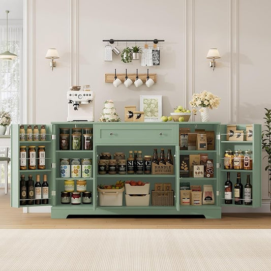 HITHOS 54" Buffet Cabinet with Storage, Modern Kitchen Buffet Sideboard with Drawer, Wood Coffee Bar Station with Adjustable Shelves, Kitchen Storage Cabinet for Living Room, Green