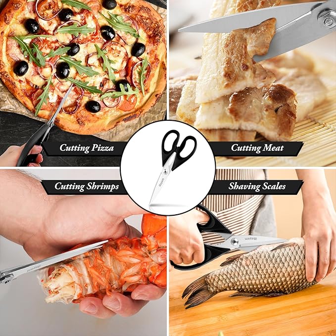 iBayam Stocking Stuffers for Men, White Elephant Gifts for Adults, Kitchen Scissors All Purpose Kitchen Shears 8.5" Cooking Scissors with Sheath, Black Kitchen Accessories, Kitchen Gadgets Utensils