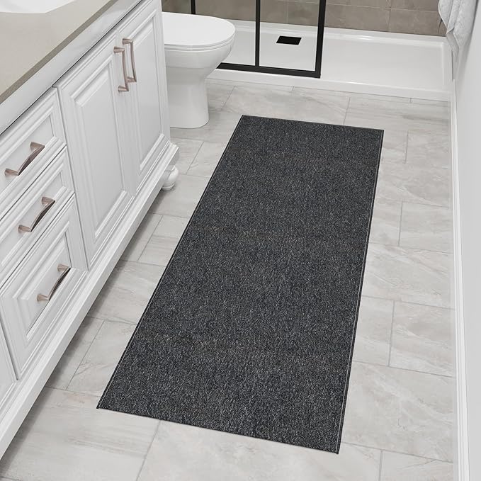 Ottomanson 2'7" x 9' Ultra-Thin Hallway Runner Rug - Durable Non-Slip Carpet for High-Traffic Areas - Fits Under Doors for Seamless Entry - Ideal for Kitchen, Entryway, Bedroom & Living Room, Black