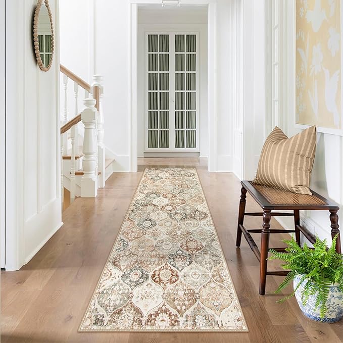 Lahome Moroccan Hallway Rug, 2'5''x8' Kitchen Runner Rugs Non Skid Washable Runners for Hallways, Ultra-Thin Oriental Carpet for Entryway Laundry Room Bedroom Bathroom, Khaki