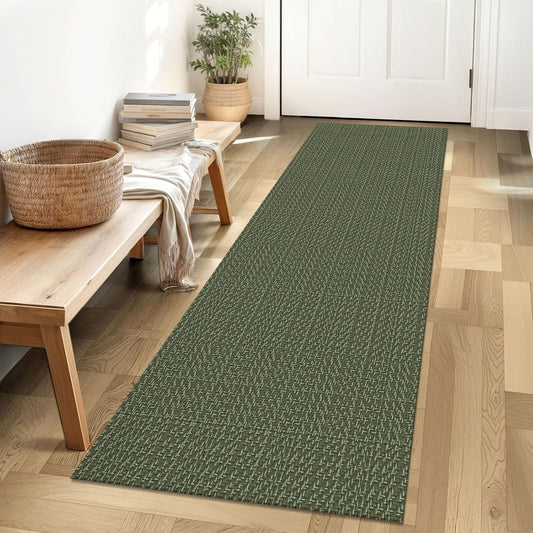 IOHOUZE Washable Runner Rug 2x6 Non Slip Runners for Hallways Entryway Runner Indoor, Kitchen Rugs Woven Cotton Floor Carpet for Kitchen Hall Entrance Bedroom, Olive Green/Dusty Green