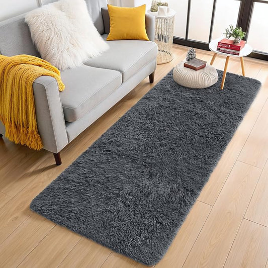 OLANLY 2x5 Machine Washable Runner Rugs for Hallway, Soft Fluffy Shaggy Bedside Rugs for Bedroom, Living Room, Indoor Floor Carpet for Kids Girls and Boys, Nursery Rooms, Home Decor Aesthetic, Grey