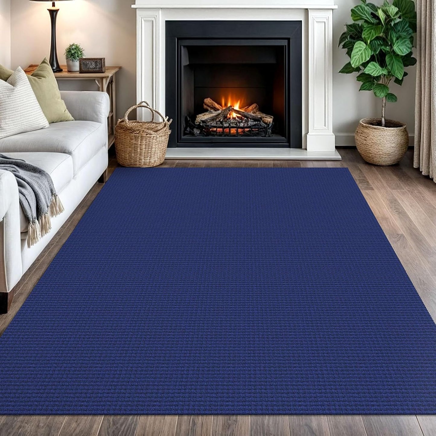 IOHOUZE Washable Area Rug 5x7 Non Slip Rugs for Living Room, Dining Room Rugs Bedroom Rug, Woven Braided Indoor Floor Carpet for Living Room Nursery, Royal Blue/Navy