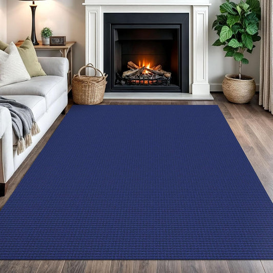 IOHOUZE Washable Area Rug 5x7 Non Slip Rugs for Living Room, Dining Room Rugs Bedroom Rug, Woven Braided Indoor Floor Carpet for Living Room Nursery, Royal Blue/Navy