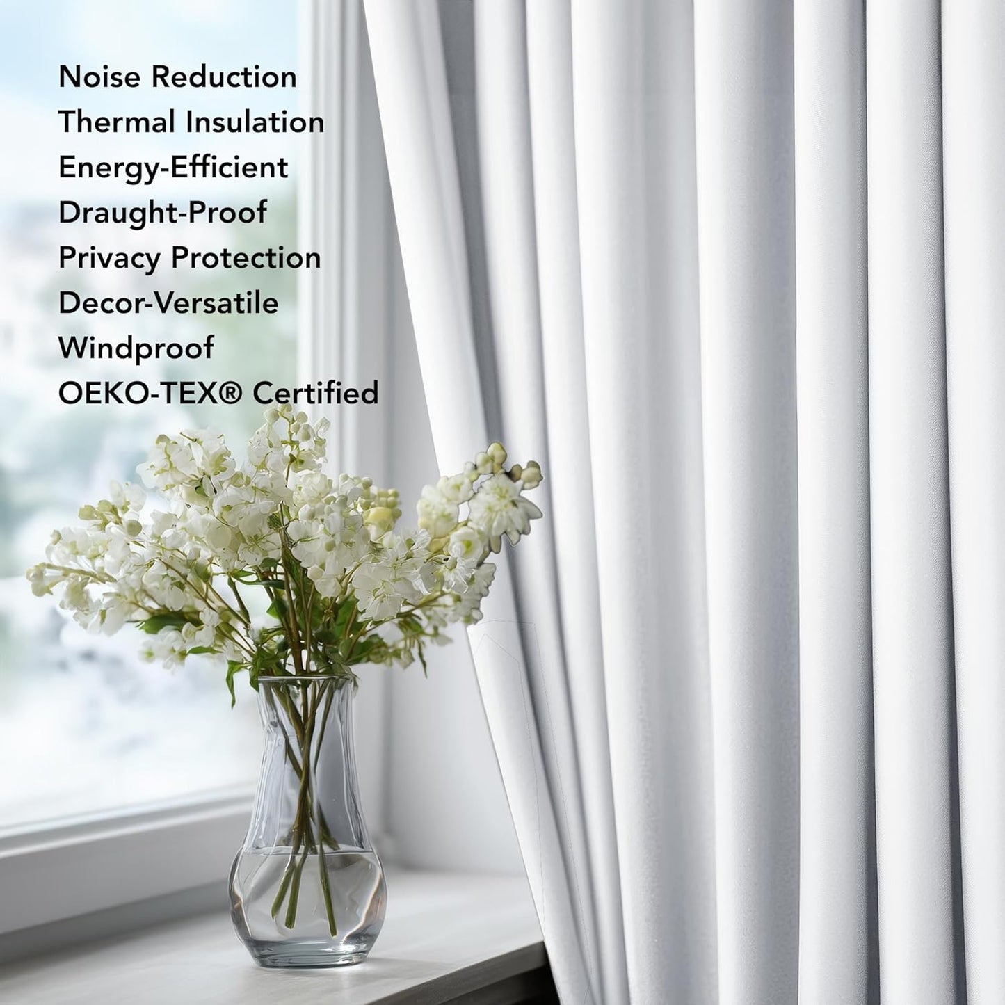 Deconovo Blackout Curtains for Bedroom – Set of 2 38W x 54L Inch Thermal Insulated & Noise Reducing Panels–Home Window Room Darkening Sustainable Grommet Drapes for Living Room and Nursery, Snow White