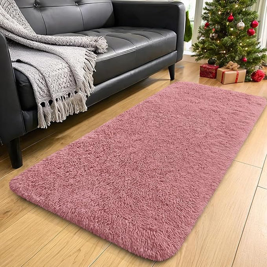 OLANLY 2x4 Machine Washable Runner Rugs for Hallway, Soft Fluffy Shaggy Bedside Rugs for Bedroom, Living Room, Indoor Floor Carpet for Kids Girls Boys, Nursery Rooms, Home Decor Aesthetic, Pale Pink