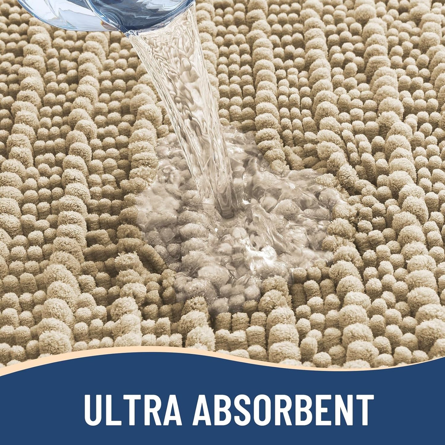 Arotive Luxury Chenille Bathroom Rug Mat, Extra Soft Thick Absorbent Shaggy Bath Rugs, Non-Slip Machine Wash Dry, Plush Bath Mats for Bathroom, Shower and Tub, 40x32, Beige