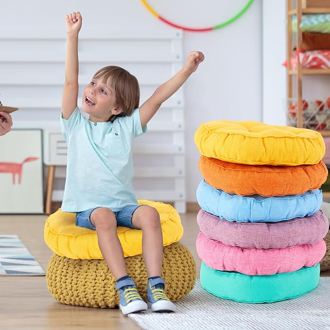 Juexica 8 Pcs Floor Cushions for Kids Floor Pillows Flexible Seating Cushions 3.5'' Thick Flexible Seating Classroom Furniture Meditation Seat Pillows for Home Nursery Yoga Decor(Multicolor,Round)