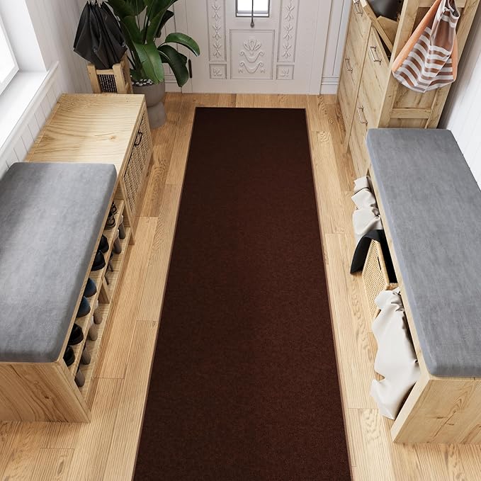 Ottomanson Hallway Runner Rug 2'7" x 9'10" Non Slip Solid Area Rugs Easy to Clean Laundry Rug Runner Durable & Pet Friendly Floor Carpet Runners for Hallways Entryway Living Room Kitchen, Brown
