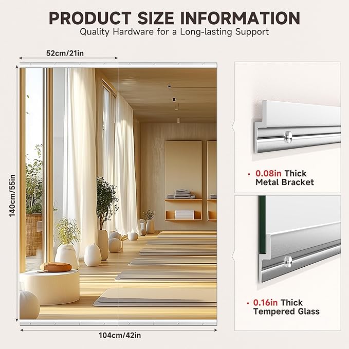 Home Gym Mirror, 55'' x 21'' x 2PCS, Large Full Body Mirror for Yoga, Frameless Tempered Glass, Wall Mounted for Home Gym, Garage, Bedroom, Bathroom