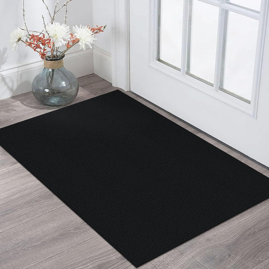 KOZYFLY Washable Area Rug 2x3 Ft Small Entryway Rug Indoor Door Mat Non Slip Front Door Rugs Indoor Braided Cotton Floor Carpet for Front Entrance Bathroom Kitchen Foyer, Black