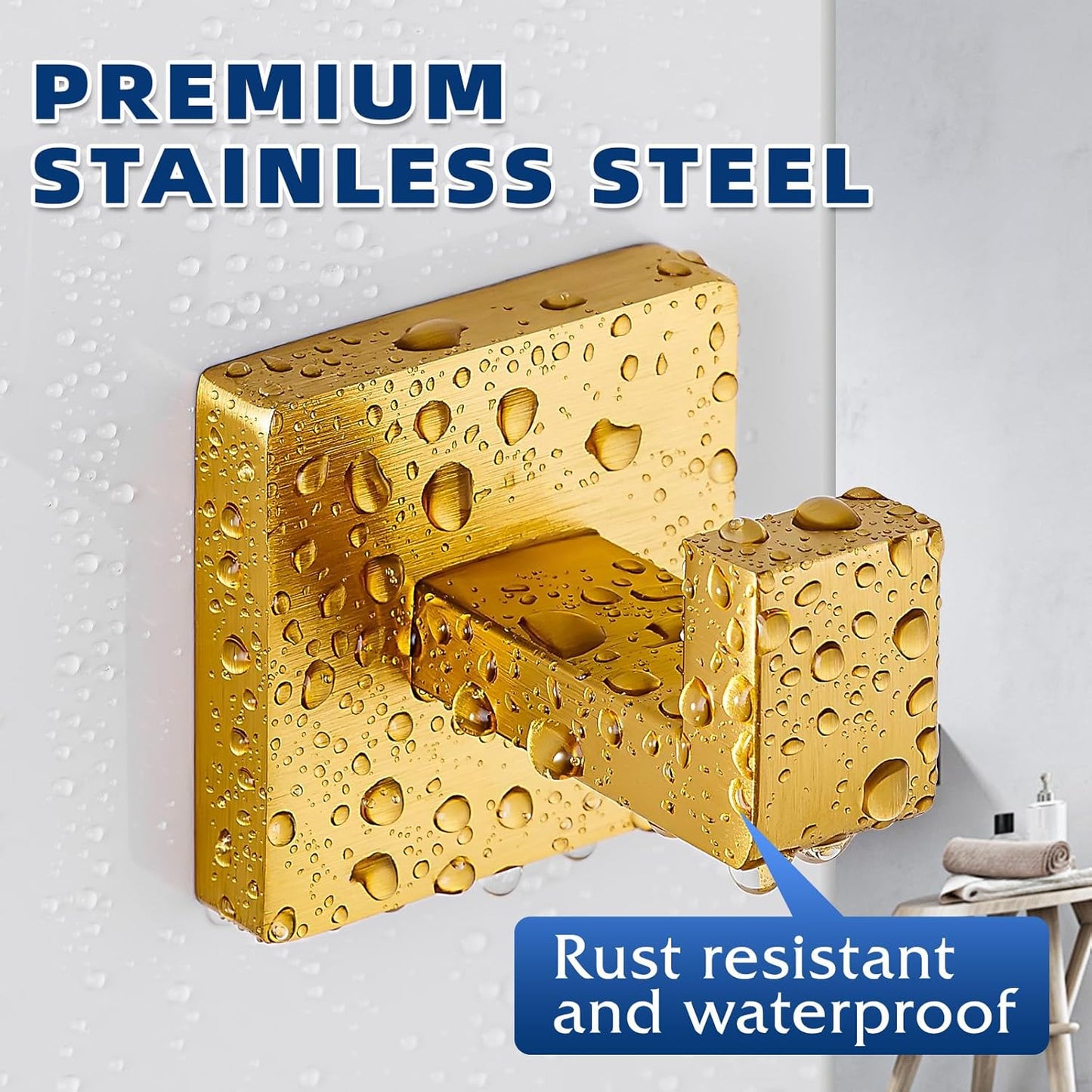 Brushed Gold Towel Hooks for Bathrooms, Heavy Duty Wall Mounted Stainless Steel Modern Hook, 4 Pack – Ideal for Hanging Towels, Robes, Coats, in Kitchen, Bedroom, Bathroom, or Hotel