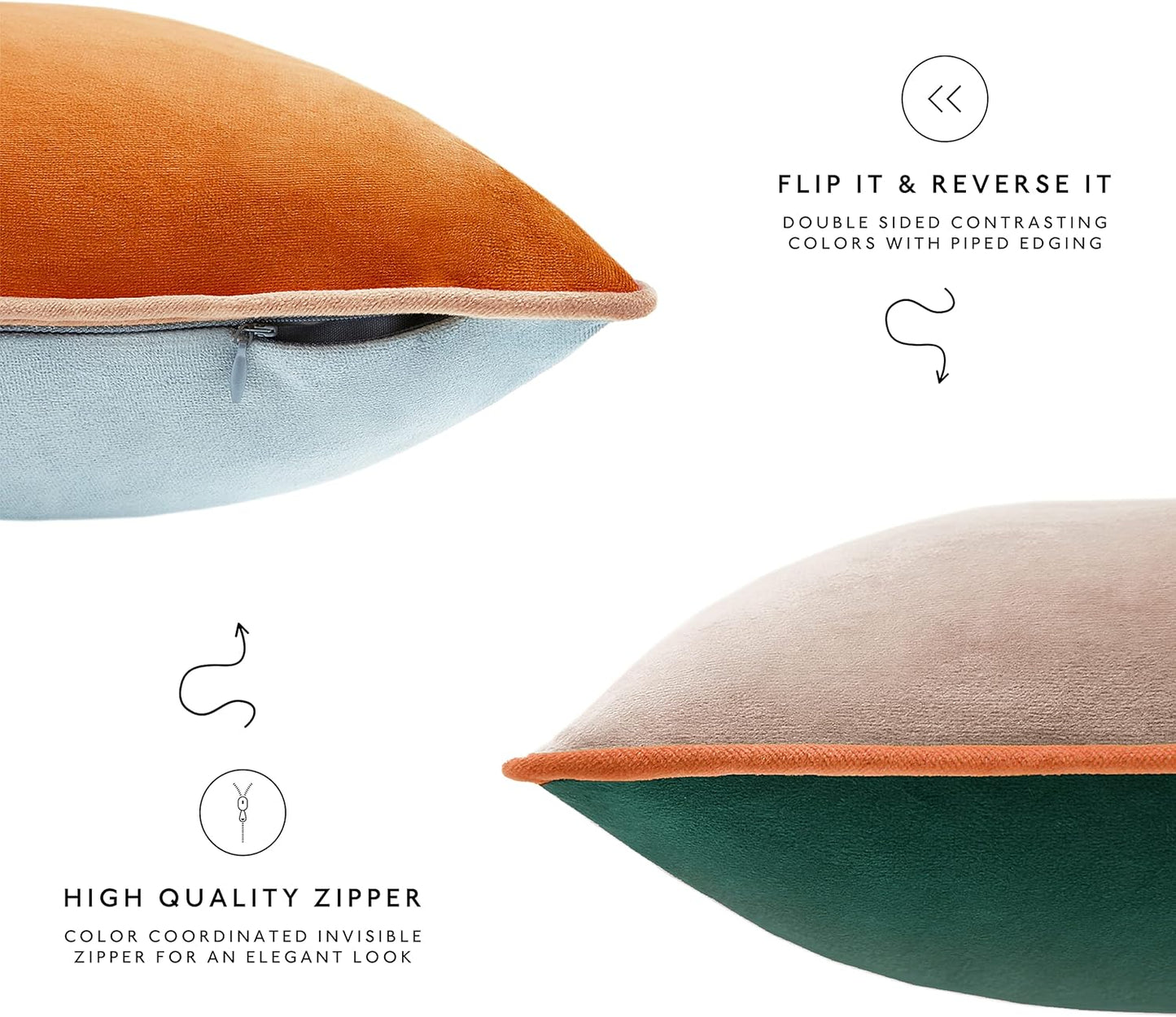 MONDAY MOOSE Decorative Throw Pillow Covers Cushion Cases, Set of 4 Soft Velvet Modern Double-Sided Designs, Mix and Match for Home Decor, Pillow Inserts Not Included (18x18 inch, Orange/Green)