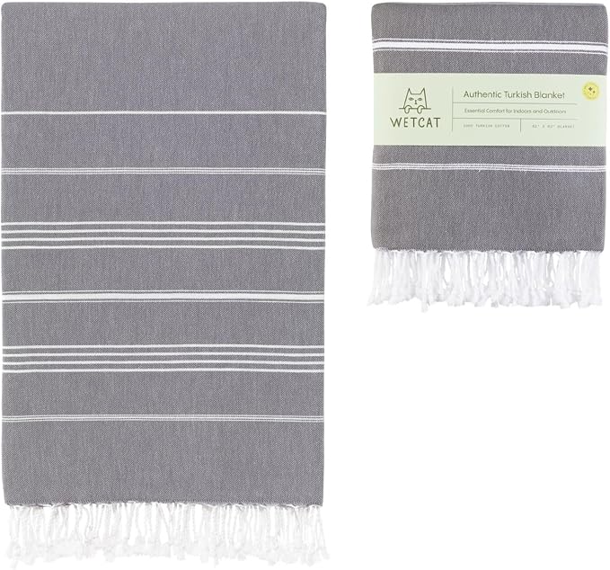 WETCAT Turkish Beach Blanket Sandproof (82"x82") 100% Turkish Cotton, Made in Turkey - Sand Free, Ultra Soft, Extra Large Throw for Picnic – Dark Gray