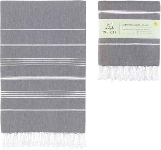 WETCAT Turkish Beach Blanket Sandproof (82"x82") 100% Turkish Cotton, Made in Turkey - Sand Free, Ultra Soft, Extra Large Throw for Picnic – Dark Gray