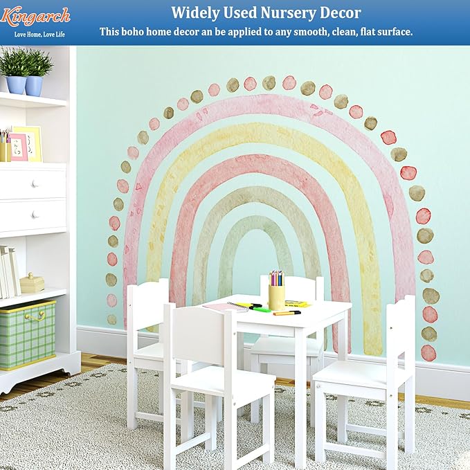 Large Pink Rainbow Wall Decals, Boho Dots Peel and Stick Fabric Nursery Wall Decor, Removable Home Room Wall Decor Murals Stickers for Kids Girls Toddler Bedroom Living Room Playroom
