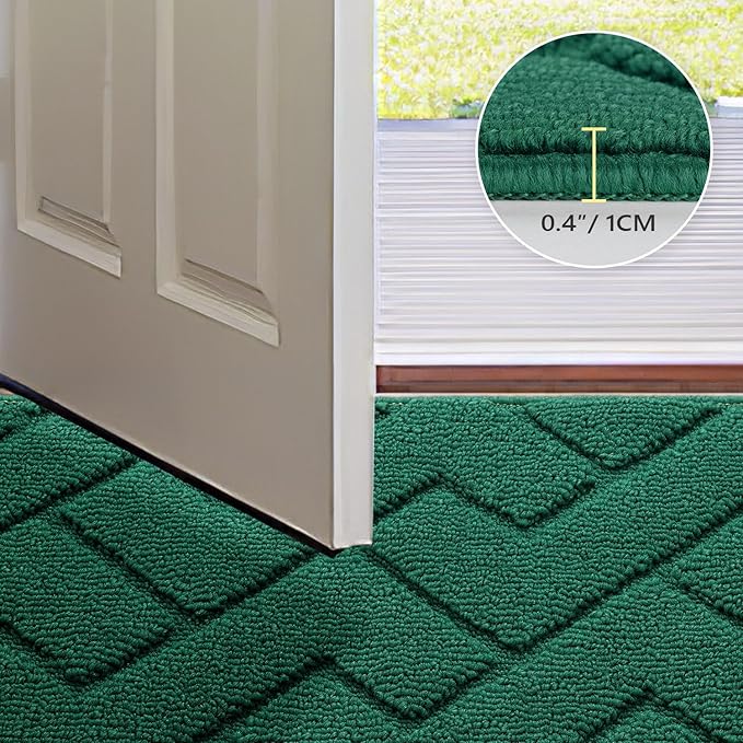 hicorfe Front Door Mat Outside Entrance,32"x40" Absorbent Muddy Dirt Resist Welcome Door Mats Outdoor Indoor,Stain and Fade Resistant,Non Slip Backing Entry Mat Doormat for Entryway(Evergreen)