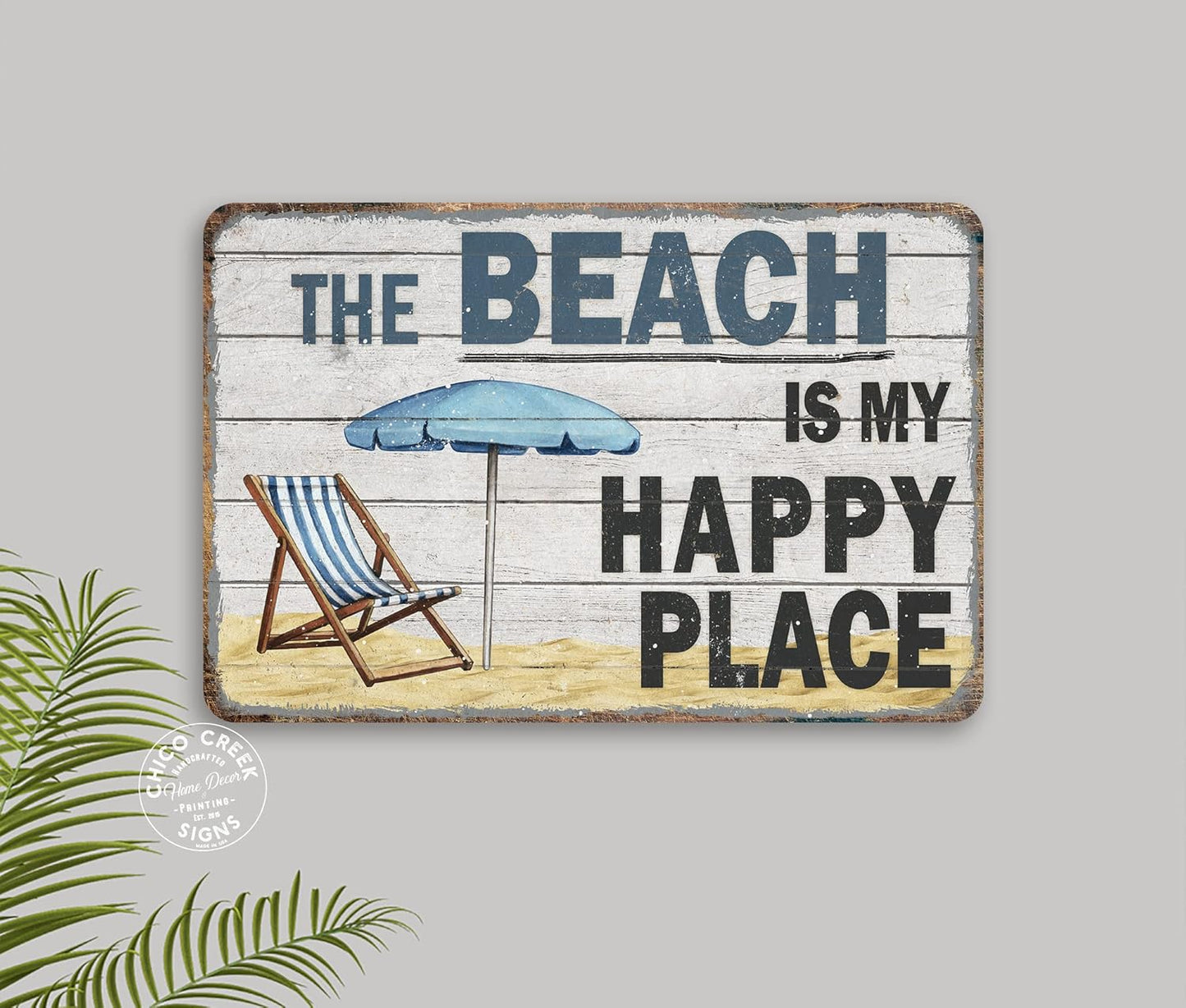The Beach is My Happy Place Sign Beach Decor Ocean Decorations Nautical Signs Seashell Home Wall Gifts 8x12 208122001042