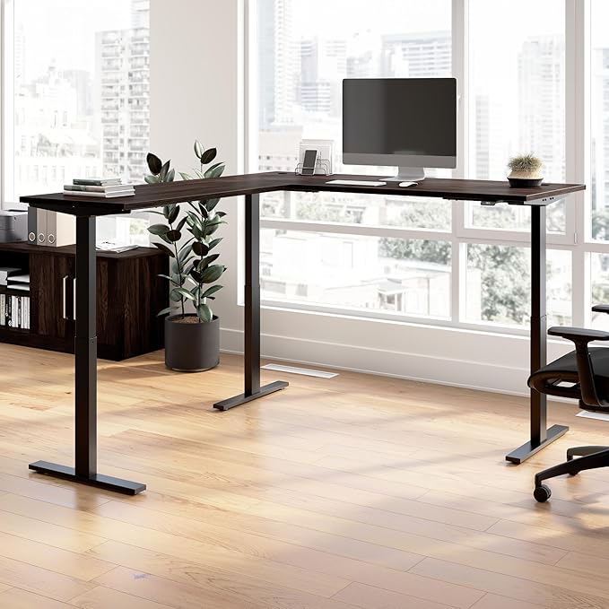 Bush Business Furniture 72-inch Height Adjustable L Shaped Standing Desk, Electric Sit-Stand Corner Computer Table, Ergonomic Office, Move 60 Series, Black Walnut with Black Base