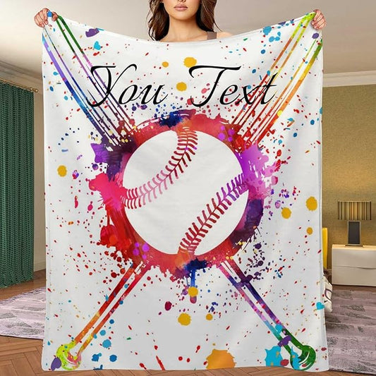 Throw Blanket for Teens Boys Girls and Adults Soft Warm Cozy Funny Midweight Food Flannel Blankets for Couch Sofa Bed Camping Travel Home Decor 50" X 60" (Baseball, Custom)